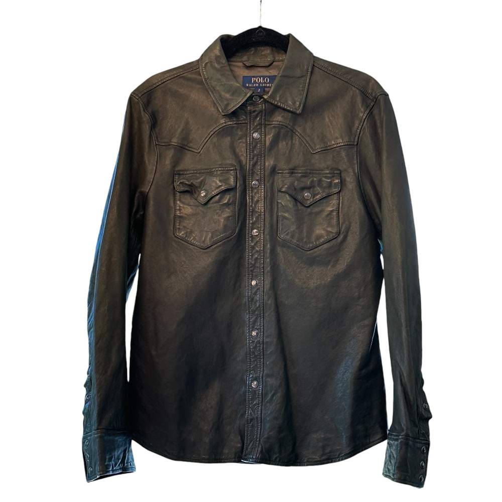 POLO RALPH LAUREN Washed Olive Green Sheepskin Shirt Jacket - Men's Small